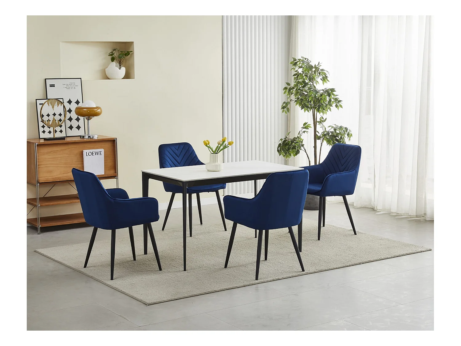 Chaises de salle à manger Valora WAAV – Velours bleu marine avec pieds noirs x 2