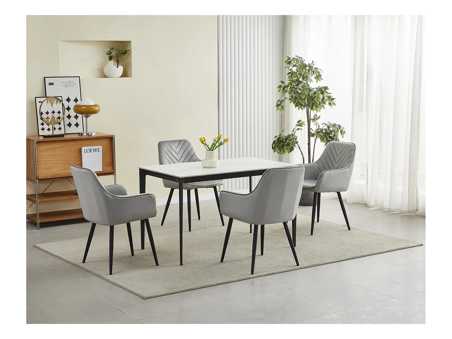 Chaises de salle à manger Valora WAAV – Velours gris argenté avec pieds noirs x 2