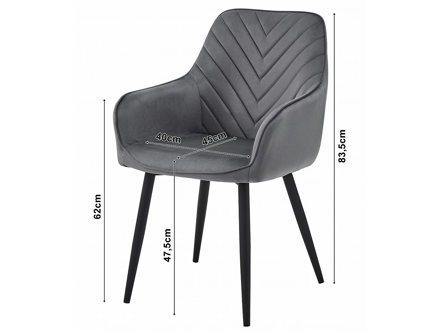 Valora WAAV eetkamerstoelen – zilvergrijs fluweel met zwarte poten x 2