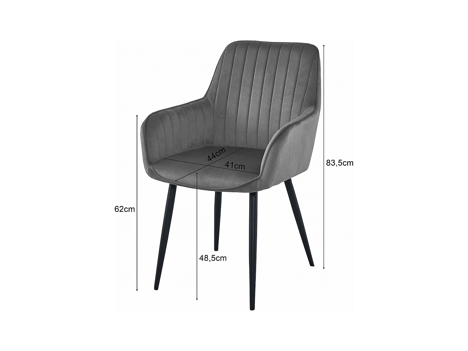 Chaise de salle à manger Valora SELO – Velours gris argenté avec pieds noirs x1