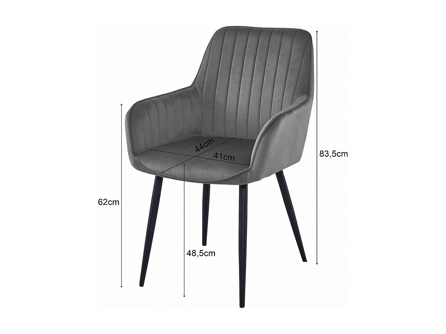 Chaise de salle à manger Valora SELO – Velours gris argenté avec pieds noirs x1