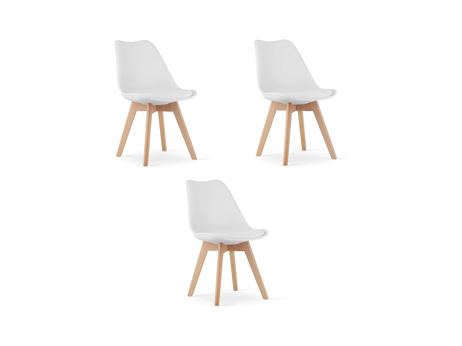 Chaises blanches Valora RIKX avec coussin et pieds en bois x3