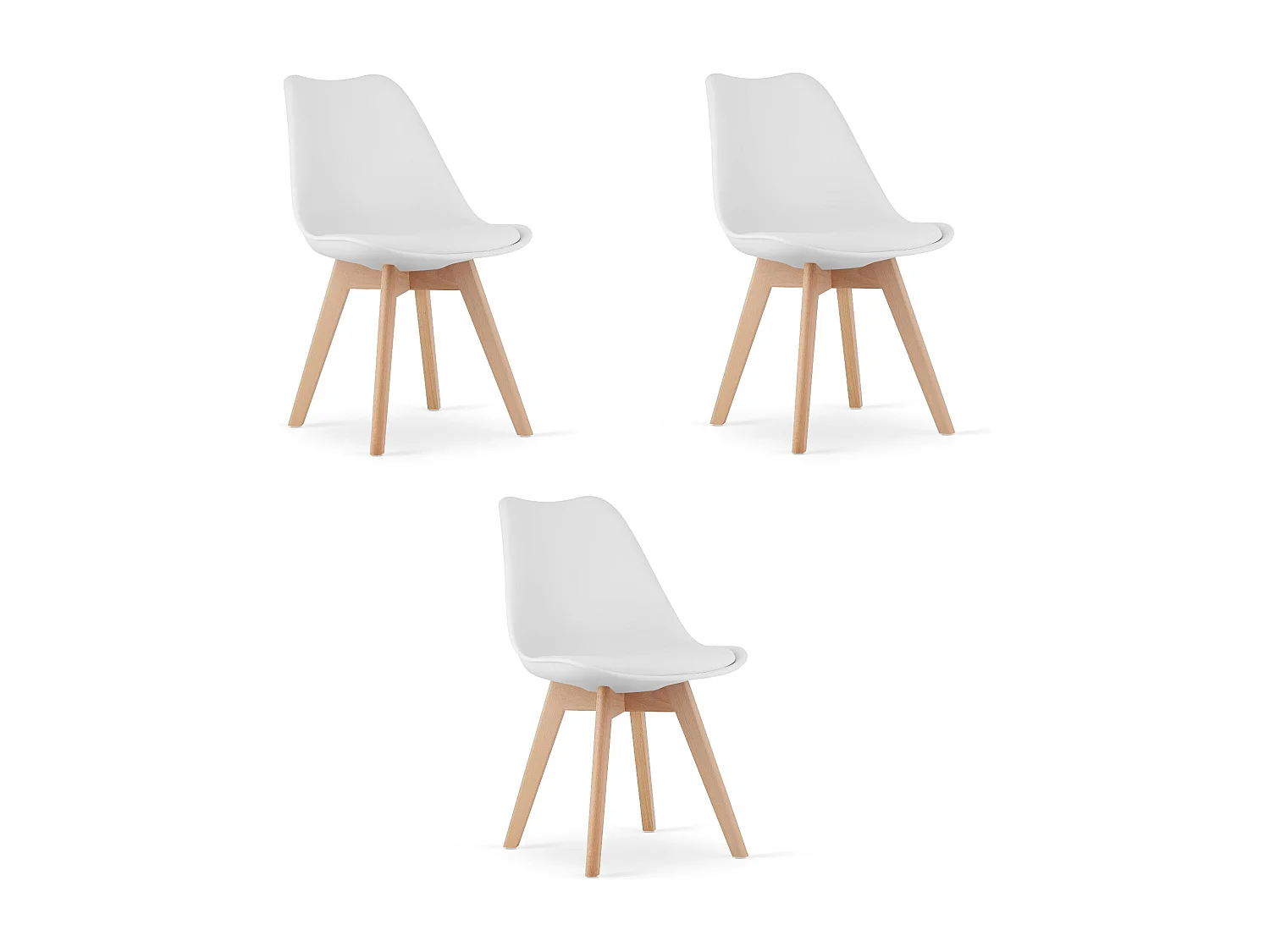 Chaises blanches Valora RIKX avec coussin et pieds en bois x3