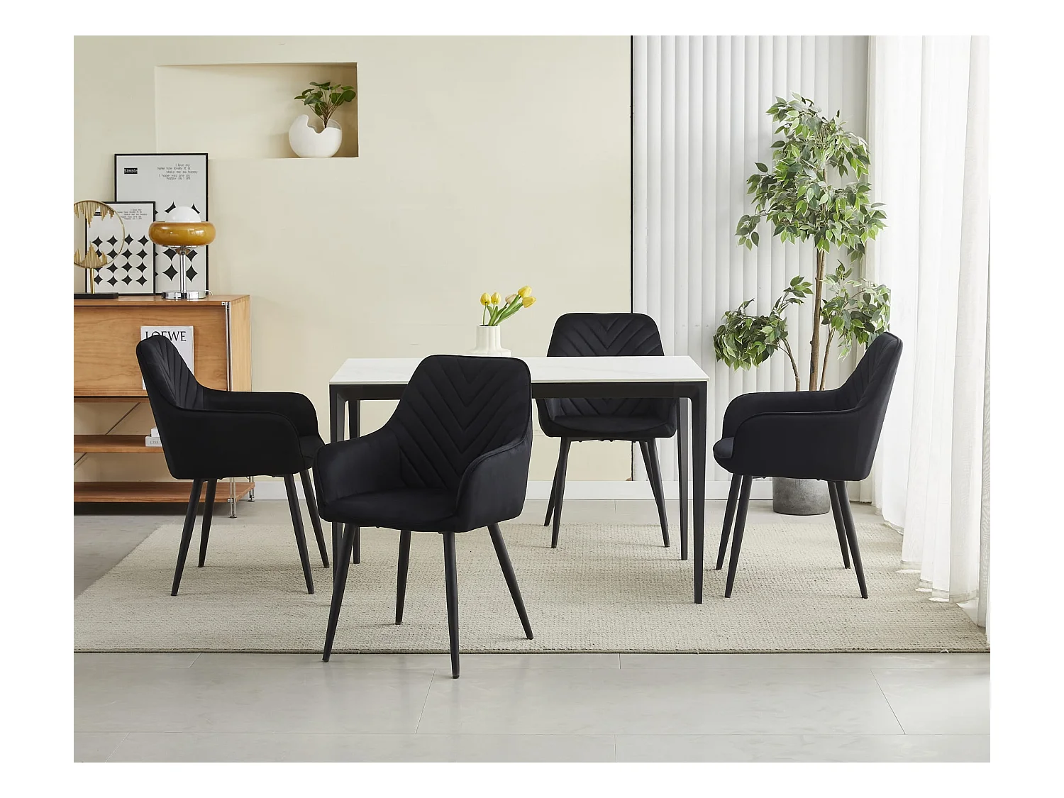 Chaise de salle à manger Valora WAAV – Velours noir avec pieds noirs x1