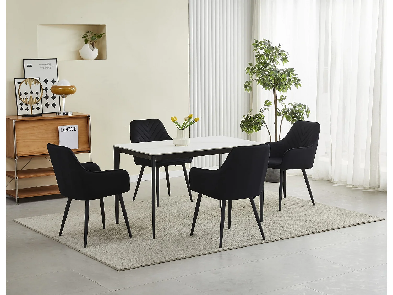 Chaise de salle à manger Valora WAAV – Velours noir avec pieds noirs x1