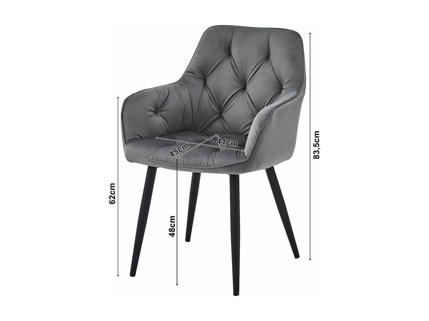 Chaise de salle à manger Valora LUKK – Velours gris foncé avec pieds noirs x 1