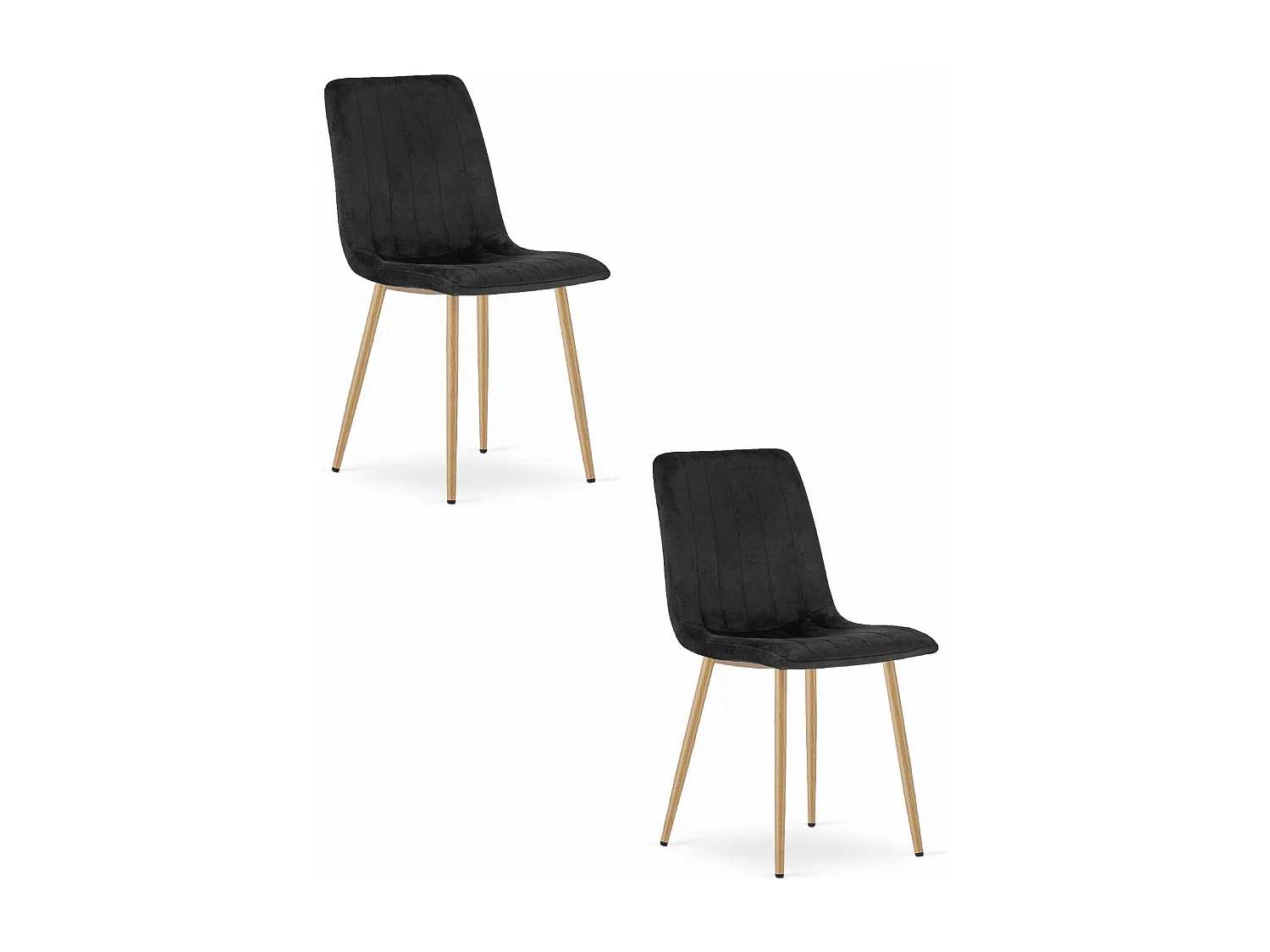 Valora JEWA stoelen – Zwarte fluwelen stoelen met houtkleurige poten x 2