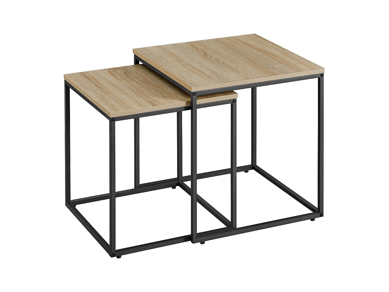 Tavolini da caffè quadrati Valora, set da 2 – piano in rovere Sonoma con gambe nere