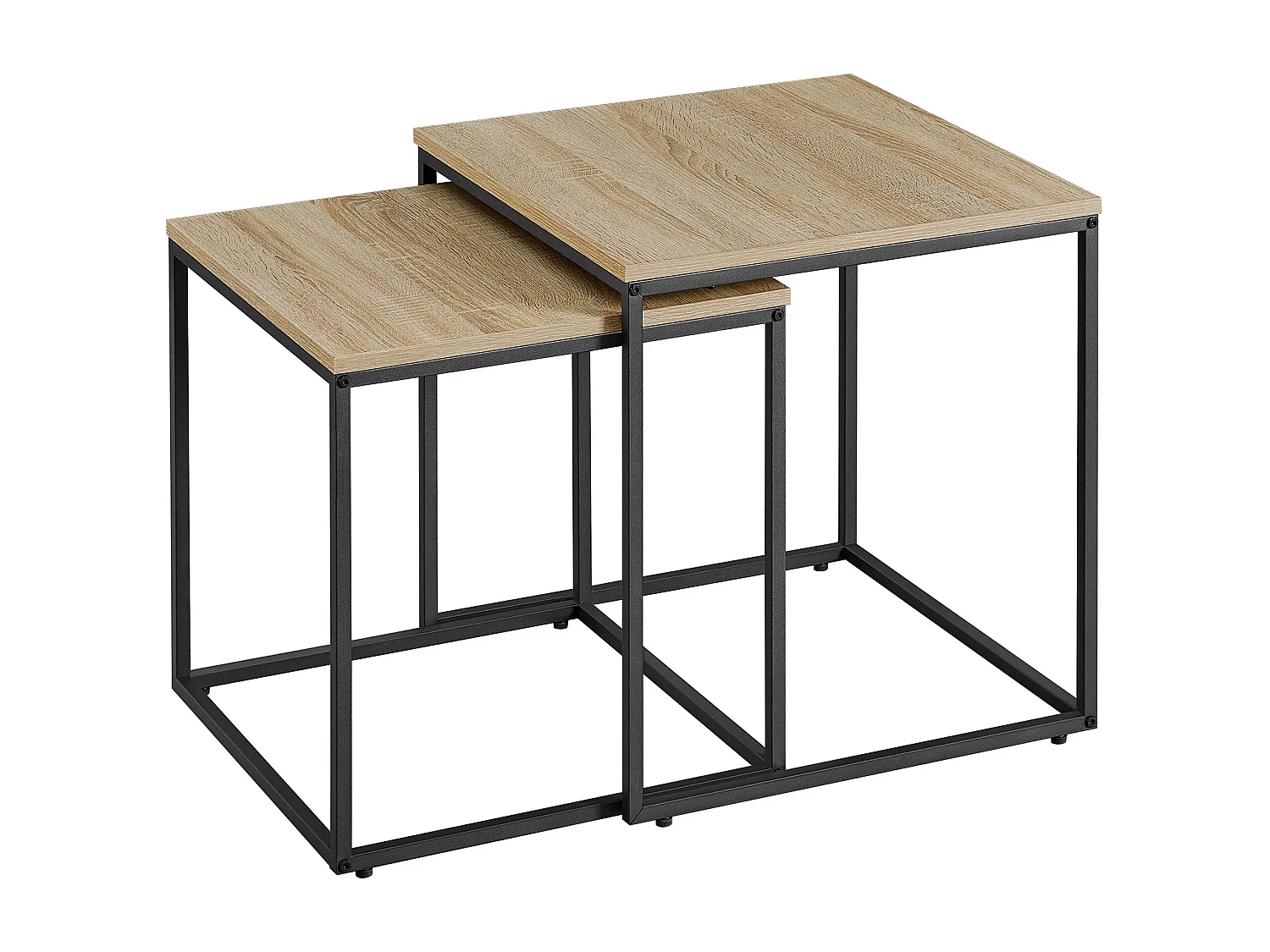 Tables basses carrées Valora, lot de 2 – Plateau en chêne Sonoma et pieds noirs