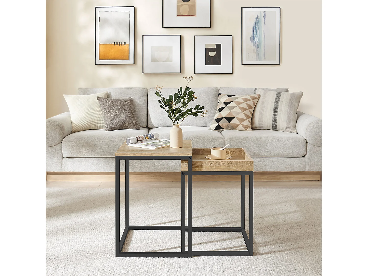 Tables basses Valora, lot de 2 – Chêne Sonoma avec cadre en acier noir