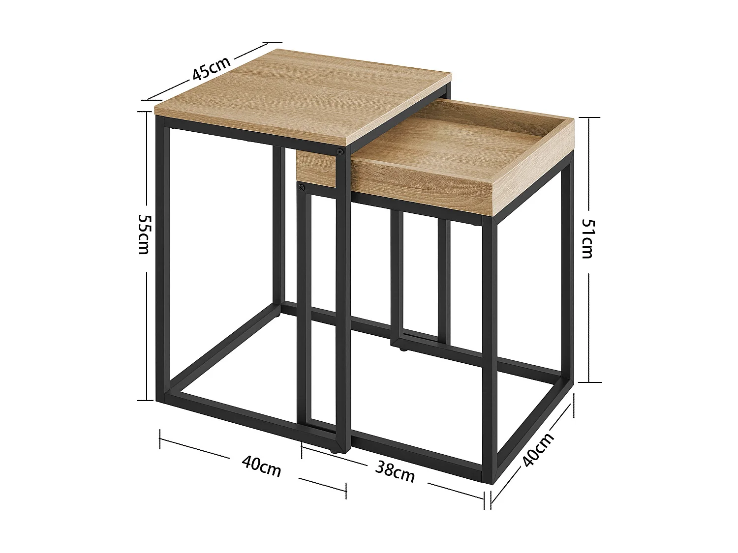 Tables basses Valora, lot de 2 – Chêne Sonoma avec cadre en acier noir