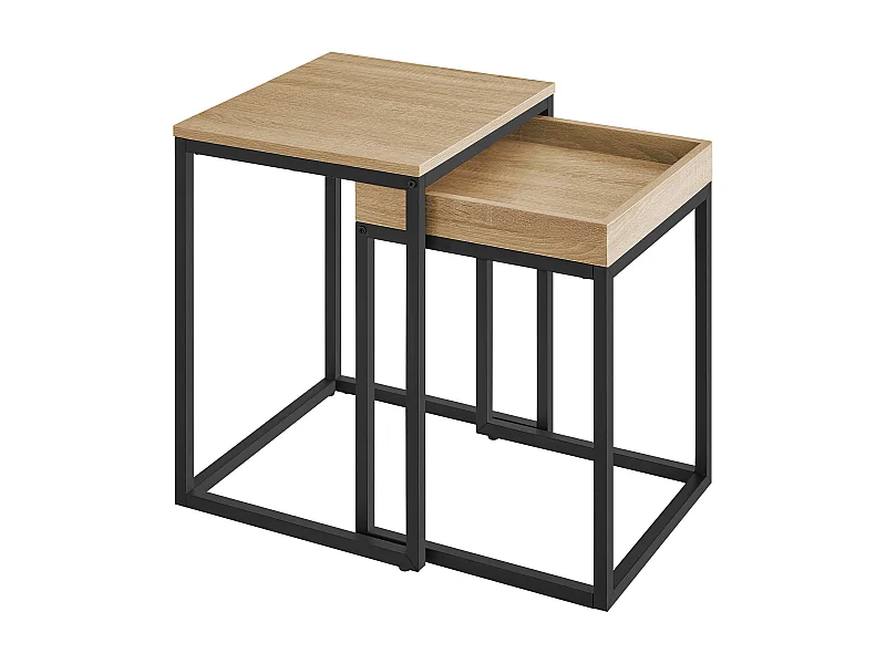 Tables basses Valora, lot de 2 – Chêne Sonoma avec cadre en acier noir