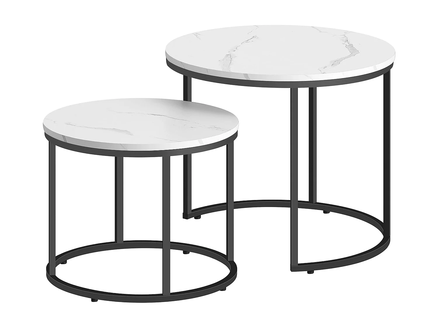 Zestaw 2 okrągłych stolików kawowych Valora | Marmurowy blat z czarnymi nogami