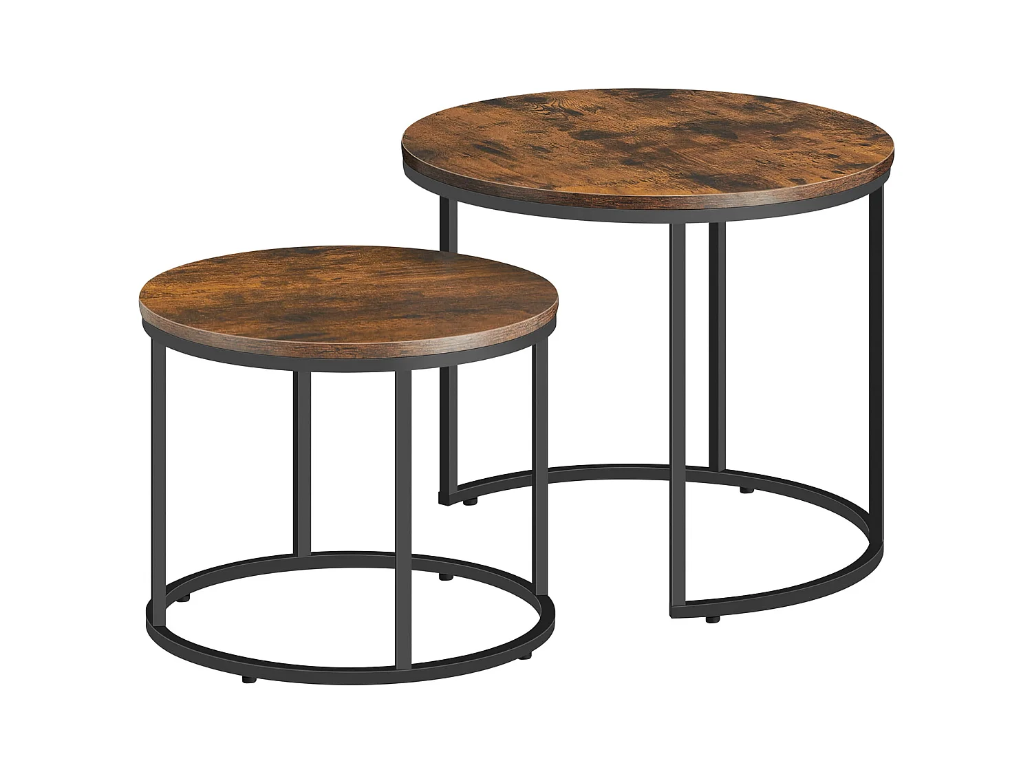 Zestaw 2 okrągłych stolików kawowych Valora | Rustykalny blat z czarnymi nogami