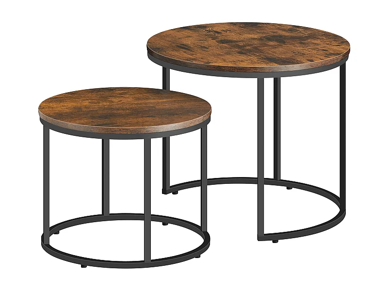 Table basse ronde Valora, lot de 2 | Plateau rustique et pieds noirs