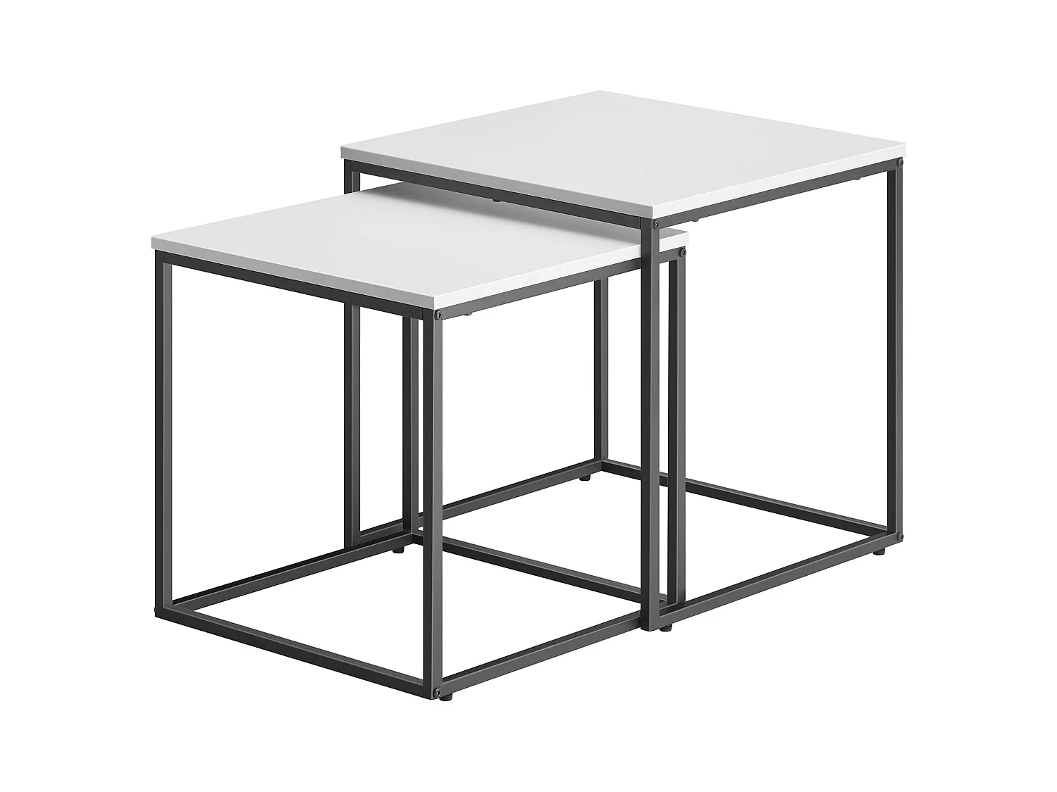Tables basses carrées Valora, lot de 2 | Plateau blanc et cadre en acier noir