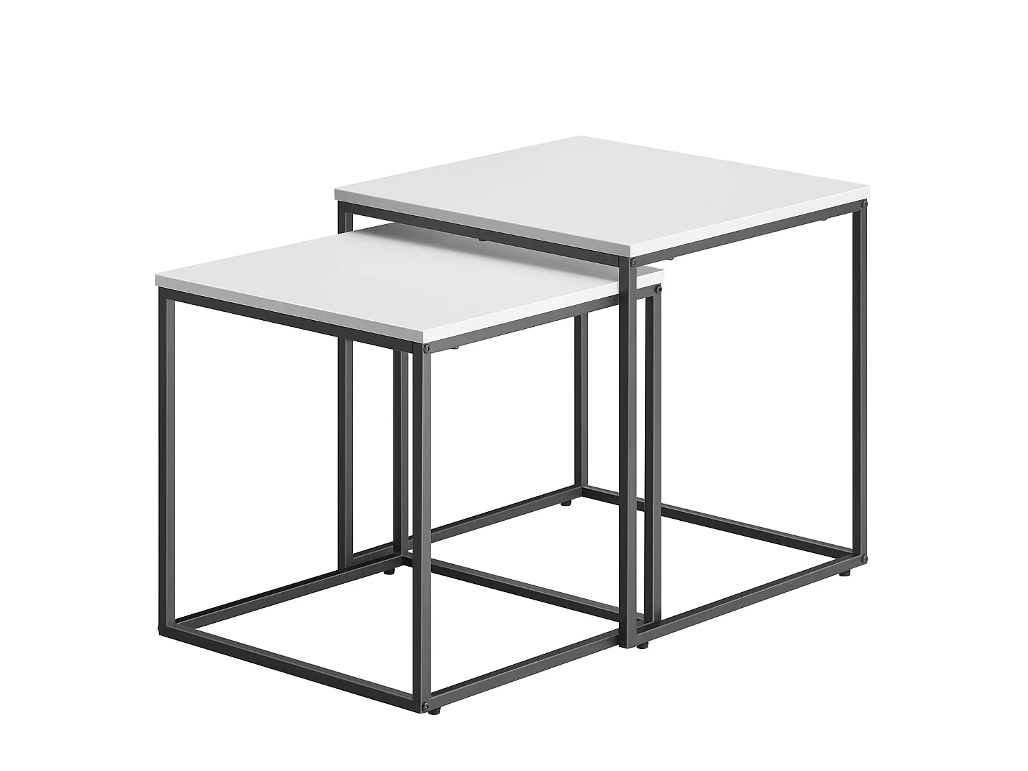 Tables basses carrées Valora, lot de 2 | Plateau blanc et cadre en acier noir