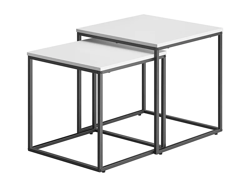 Tables basses carrées Valora, lot de 2 | Plateau blanc et cadre en acier noir
