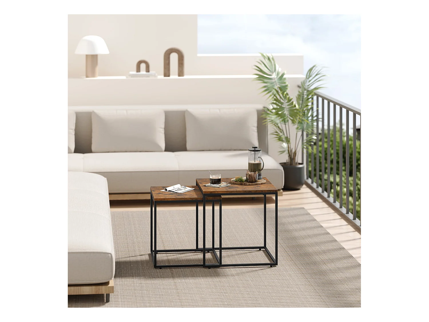 Tables basses carrées Valora x2 plateau rustique cadre acier noir