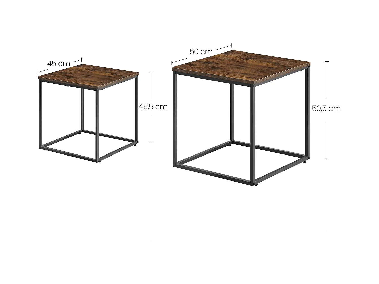 Tables basses carrées Valora x2 plateau rustique cadre acier noir