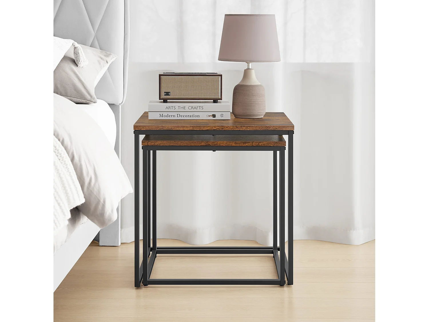 Tables basses carrées Valora x2 plateau rustique cadre acier noir