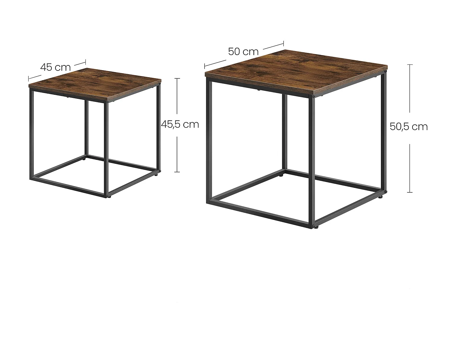 Tables basses carrées Valora x2 plateau rustique cadre acier noir