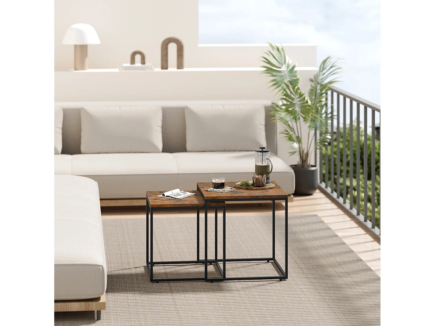 Tables basses carrées Valora x2 plateau rustique cadre acier noir