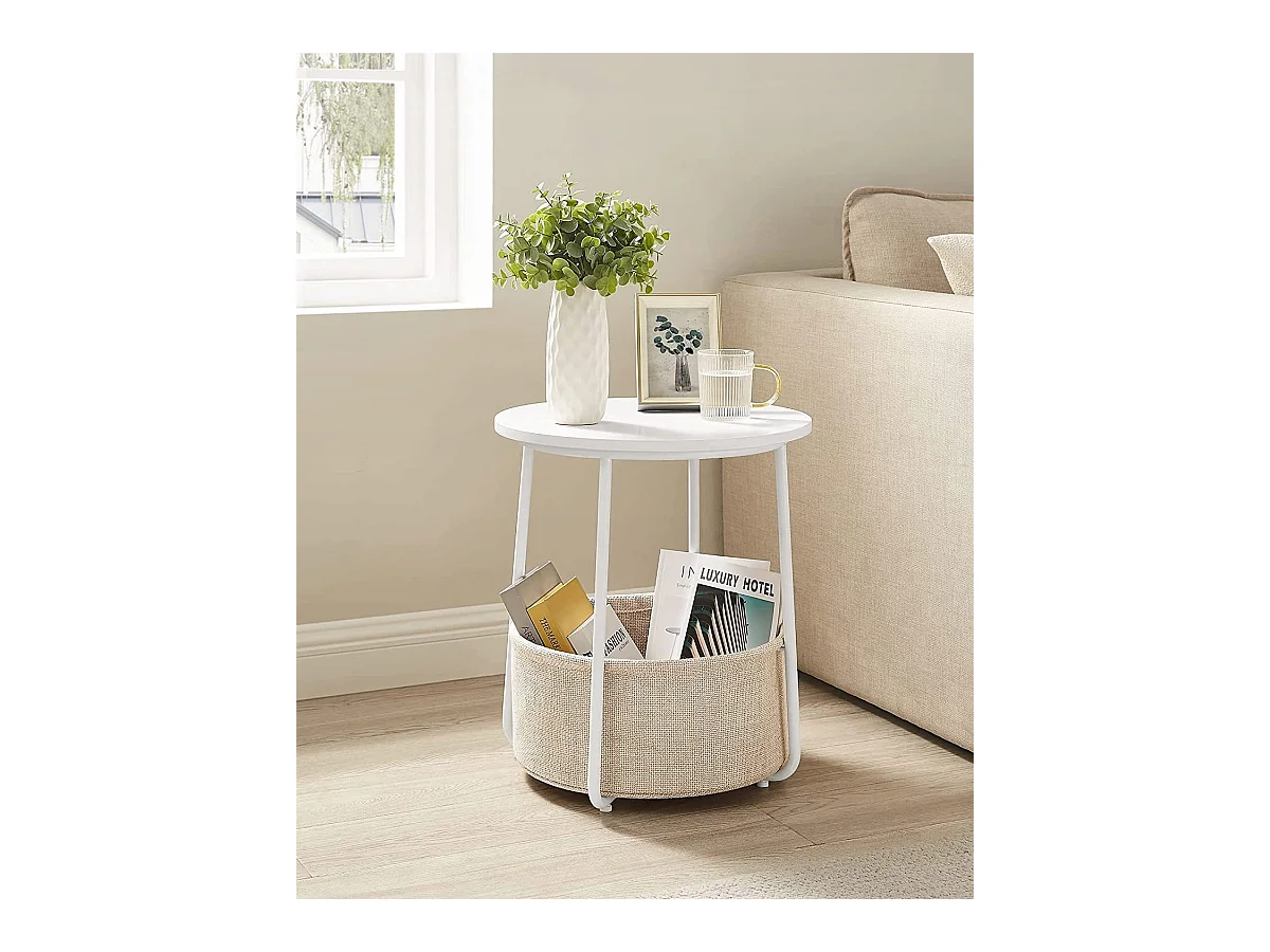 Table d'appoint ronde Valora avec panier blanc