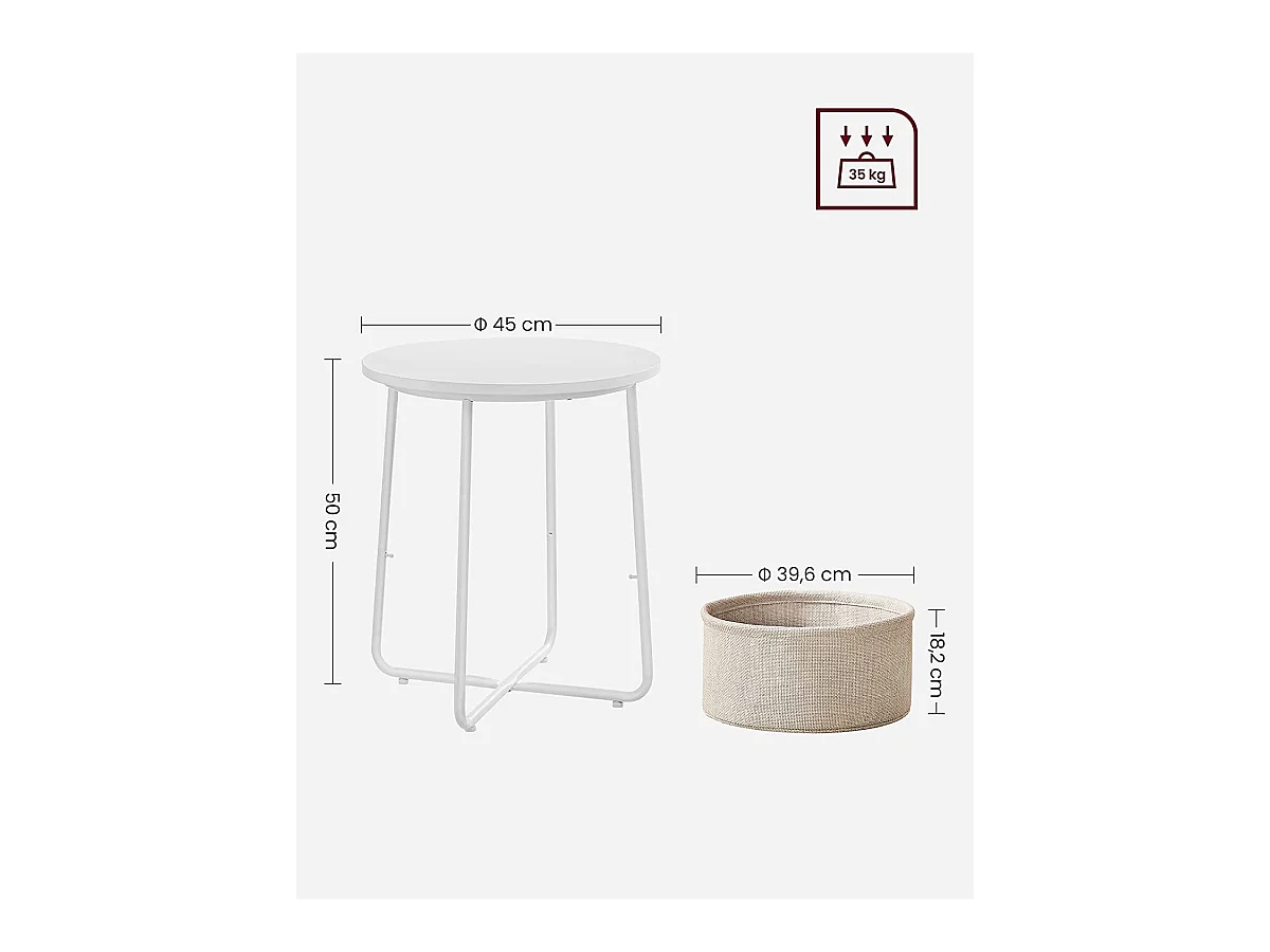 Table d'appoint ronde Valora avec panier blanc