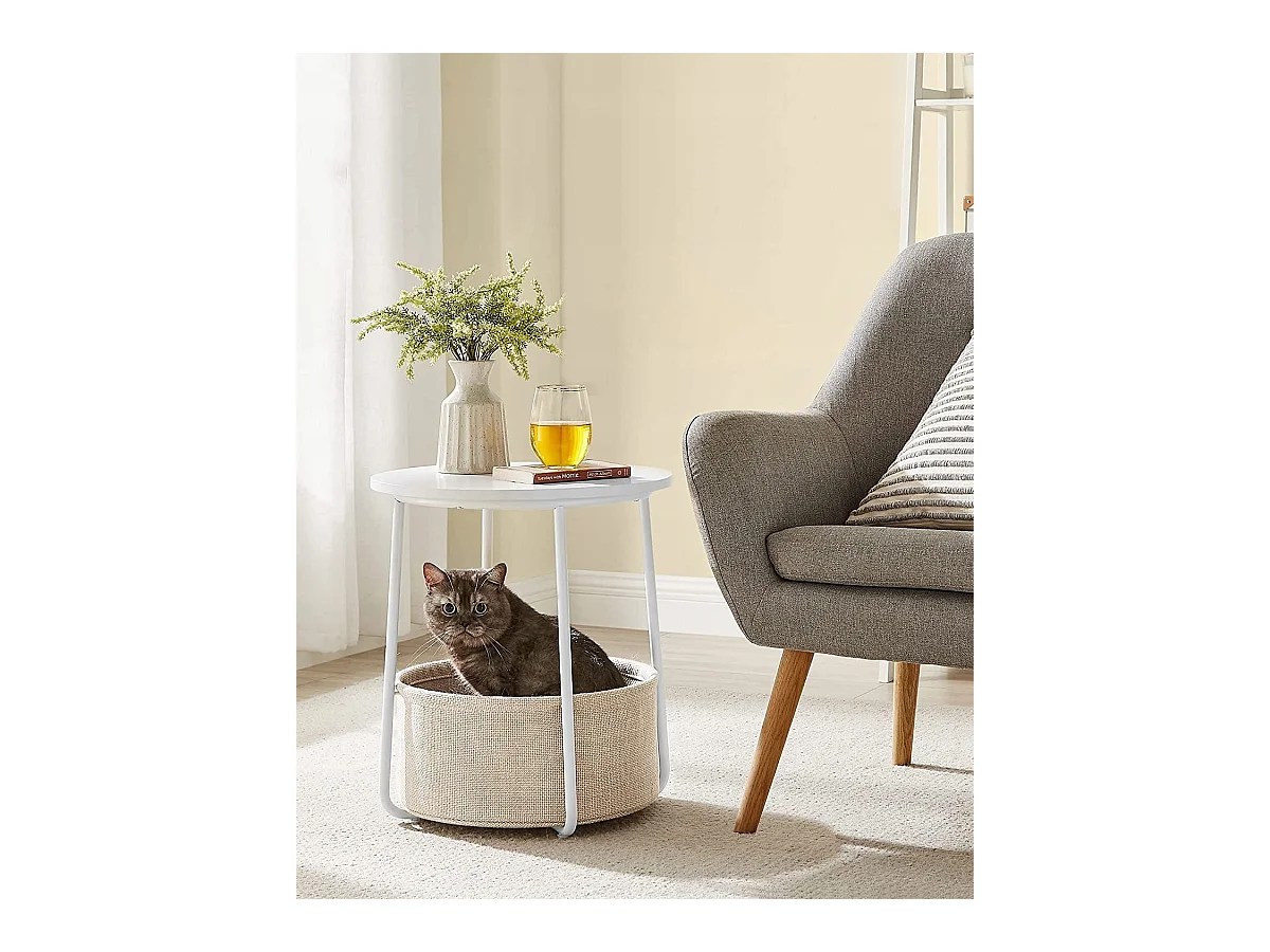 Table d'appoint ronde Valora avec panier blanc