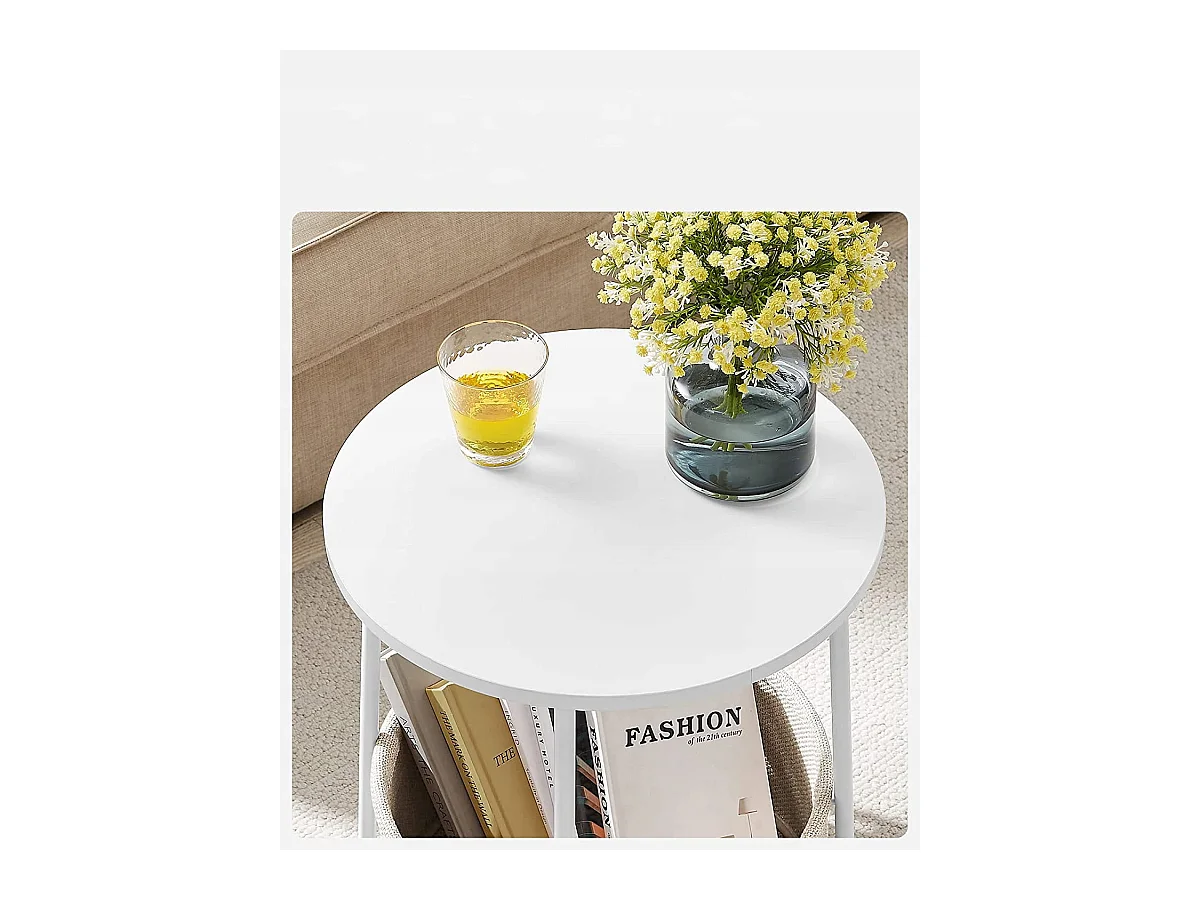 Table d'appoint ronde Valora avec panier blanc