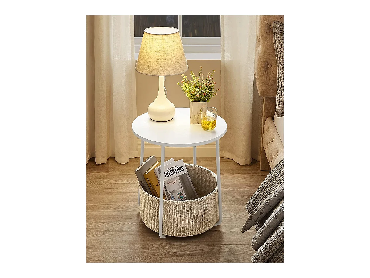 Valora Runder Couch-Beistelltisch mit Korb, Weiß