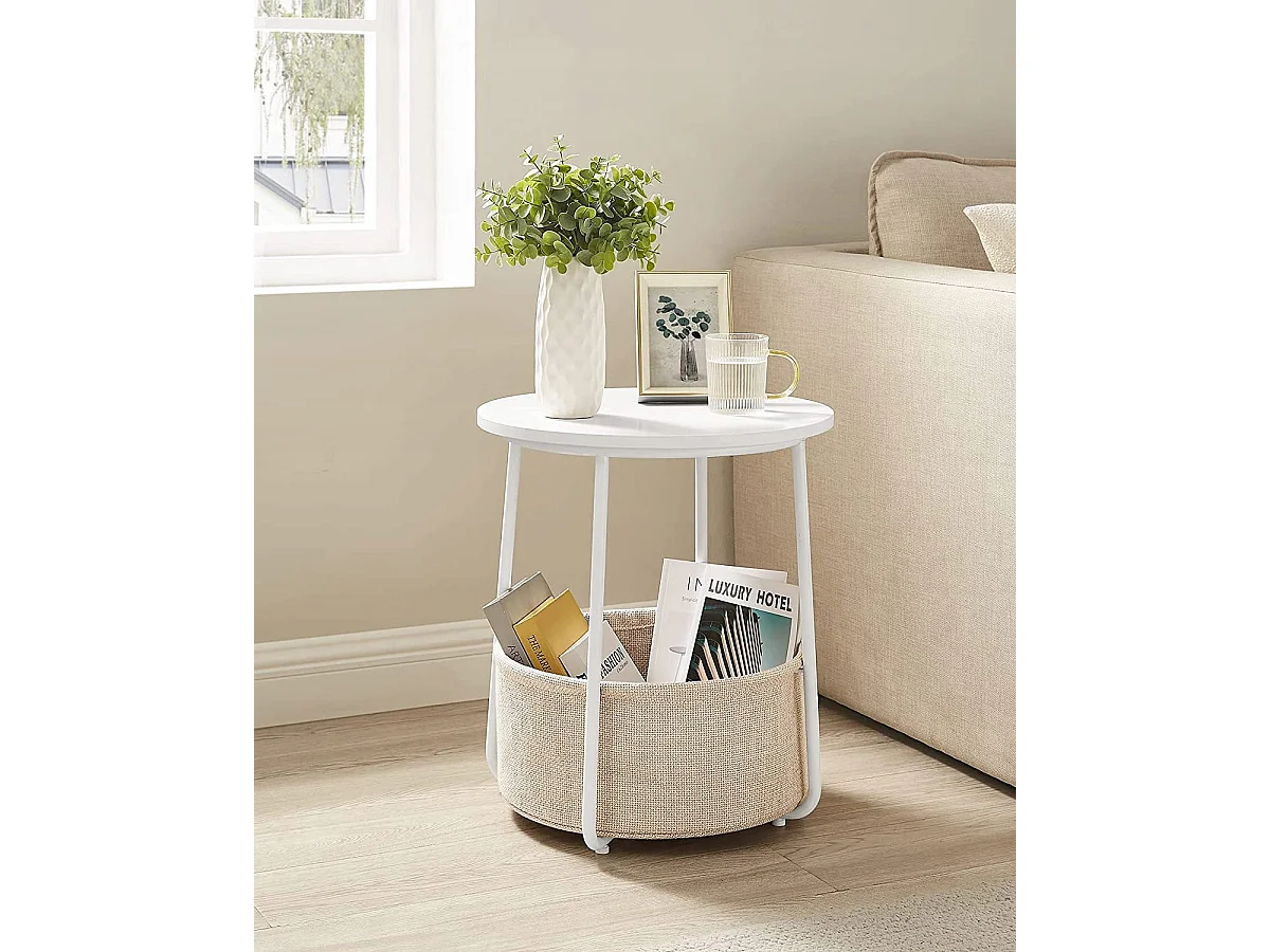 Table d'appoint ronde Valora avec panier blanc