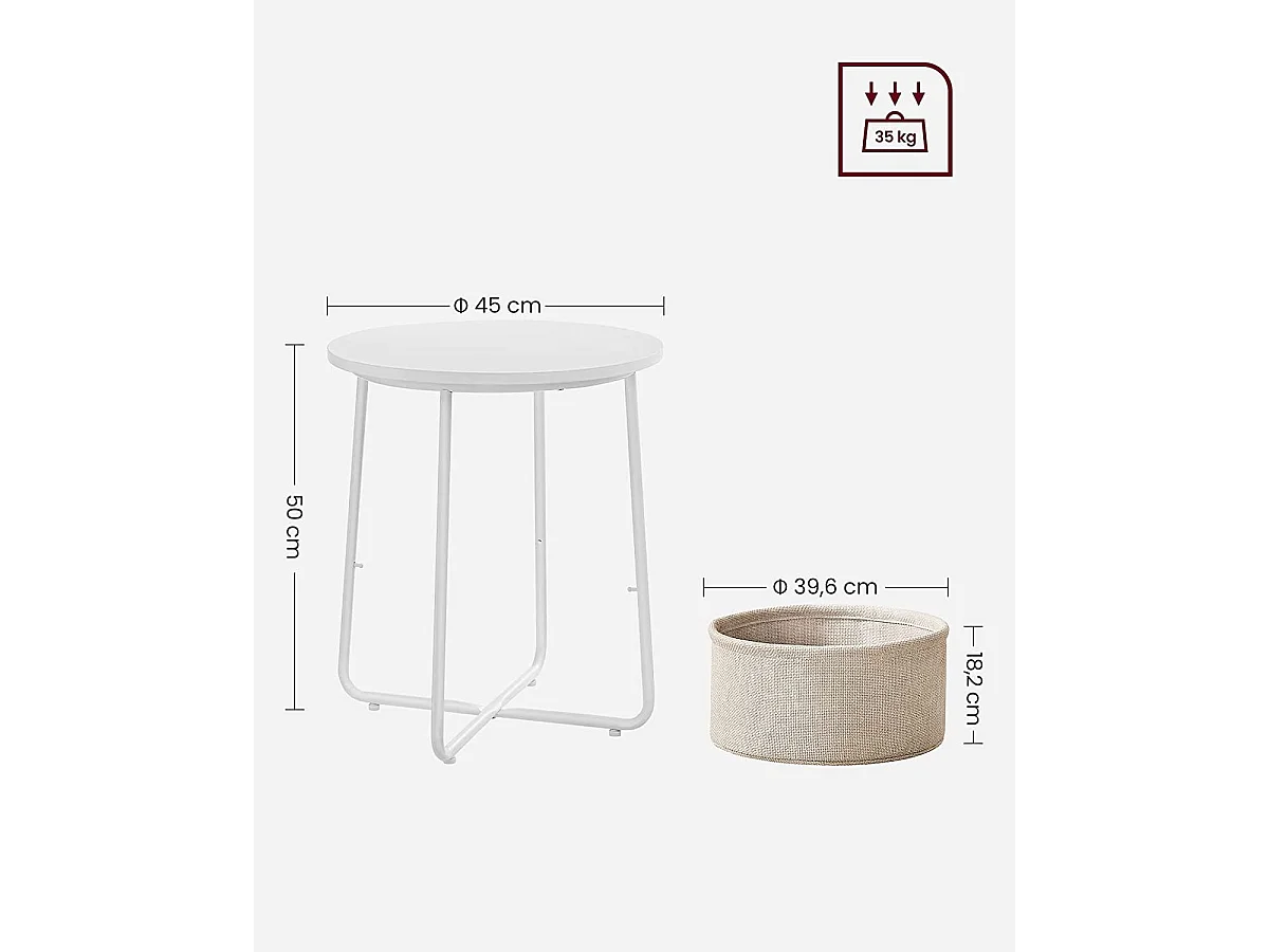 Table d'appoint ronde Valora avec panier blanc