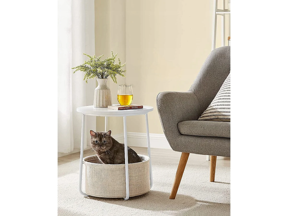 Table d'appoint ronde Valora avec panier blanc