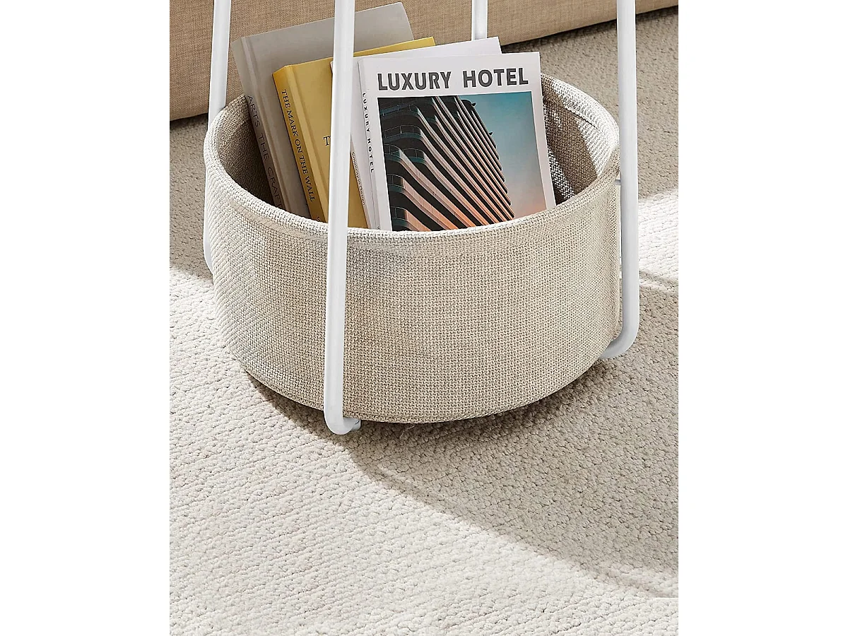 Table d'appoint ronde Valora avec panier blanc