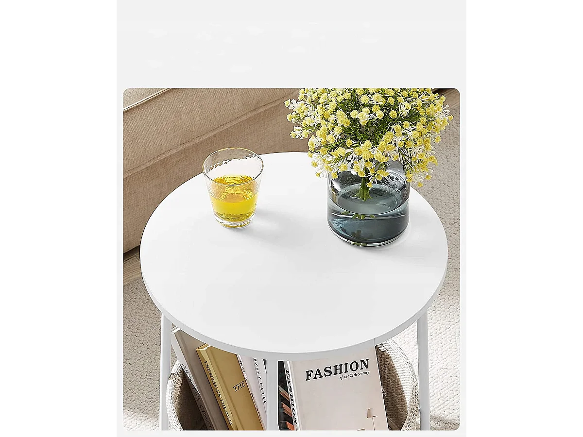 Table d'appoint ronde Valora avec panier blanc