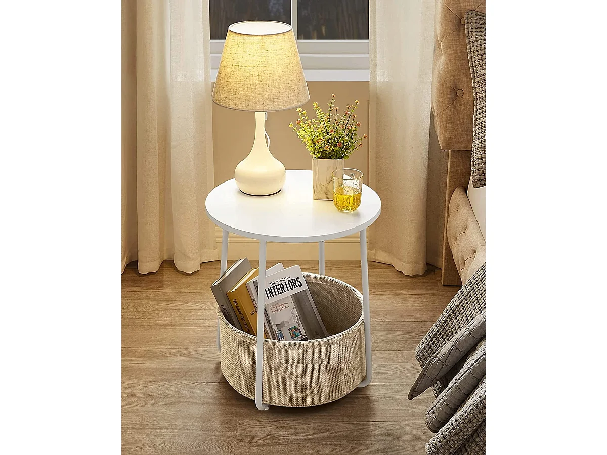 Table d'appoint ronde Valora avec panier blanc