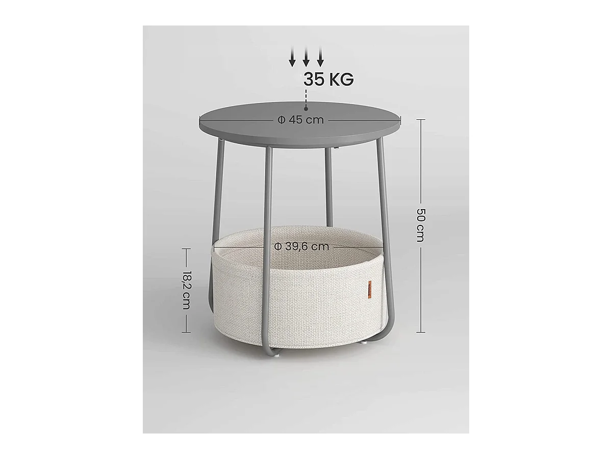 Valora Runder Couch-Beistelltisch mit Korb Grau | kompakt & modern