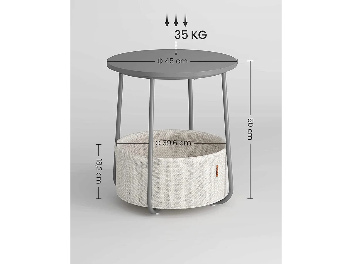 Table d'appoint ronde Valora avec panier gris | compacte et moderne
