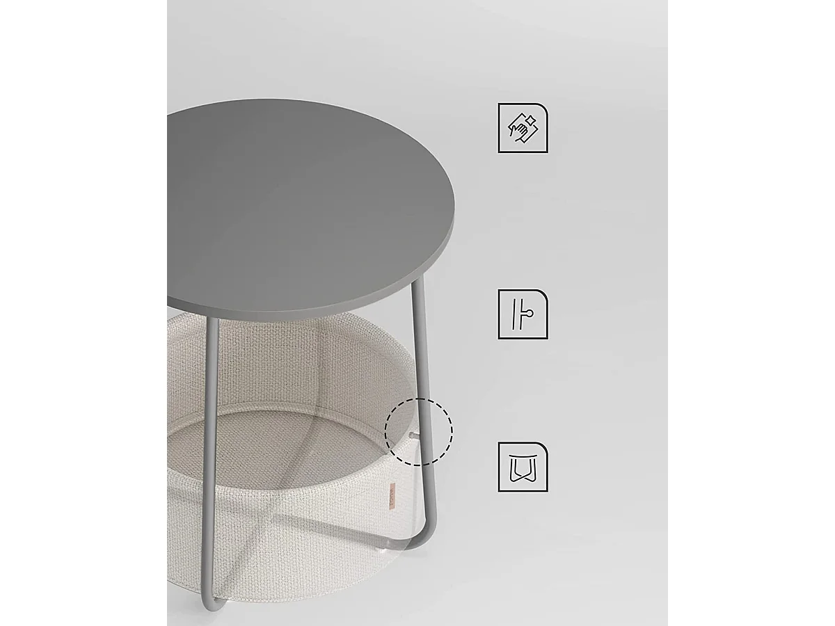 Table d'appoint ronde Valora avec panier gris | compacte et moderne