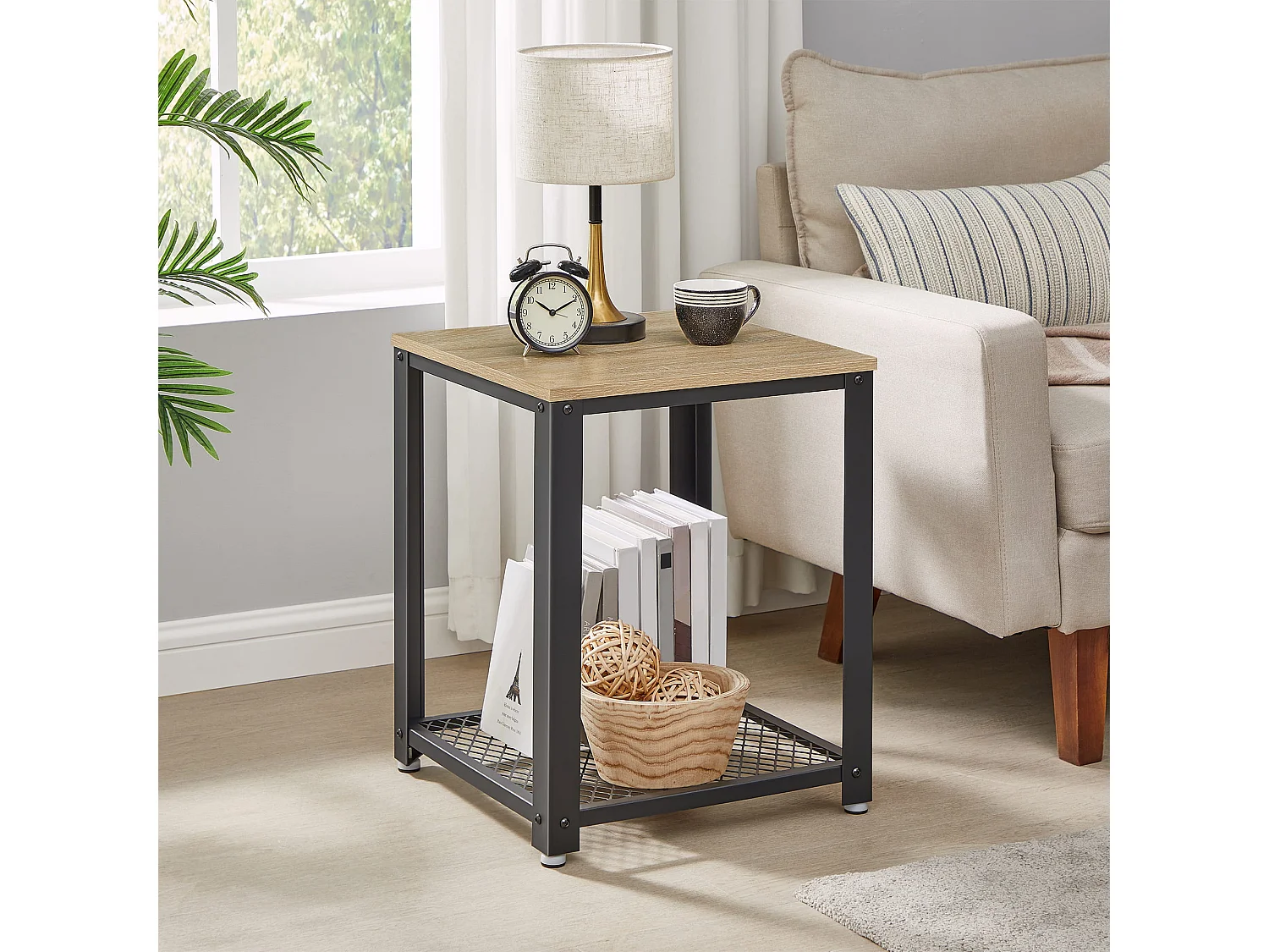 Table basse/table de chevet Valora – Chêne Sonoma avec cadre noir