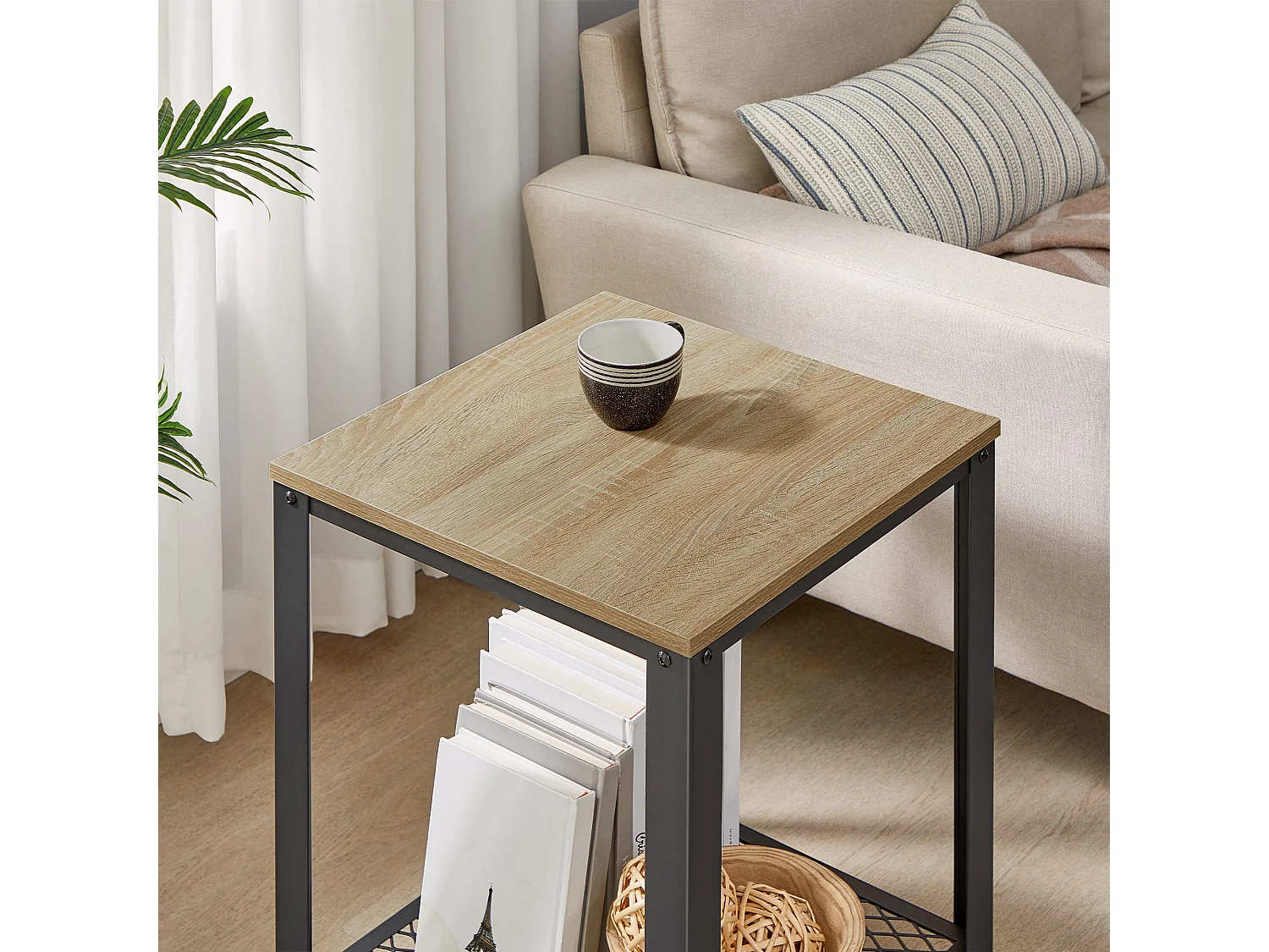 Table basse/table de chevet Valora – Chêne Sonoma avec cadre noir