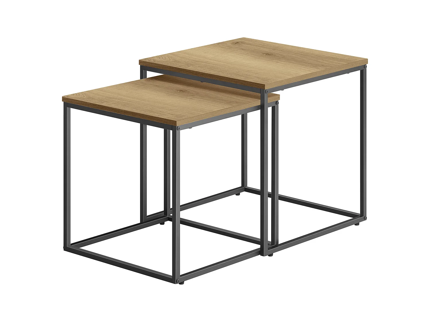 Table basse carrée Valora, lot de 2 | Plateau en chêne et pieds noirs