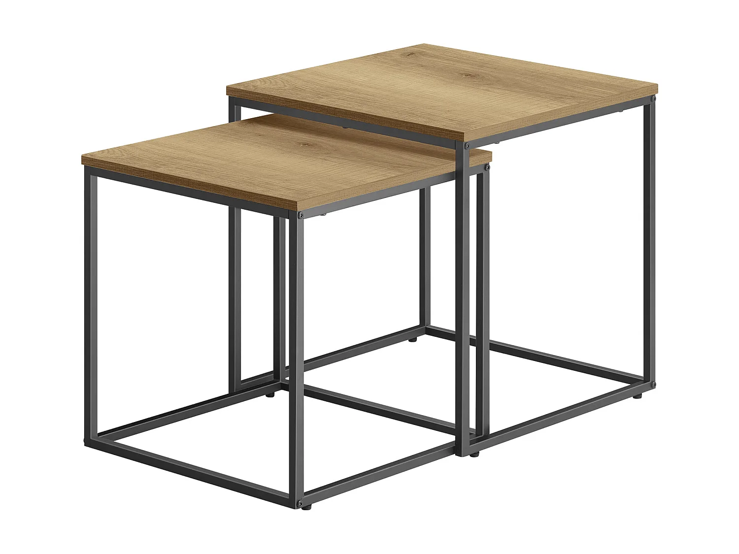 Table basse carrée Valora, lot de 2 | Plateau en chêne et pieds noirs