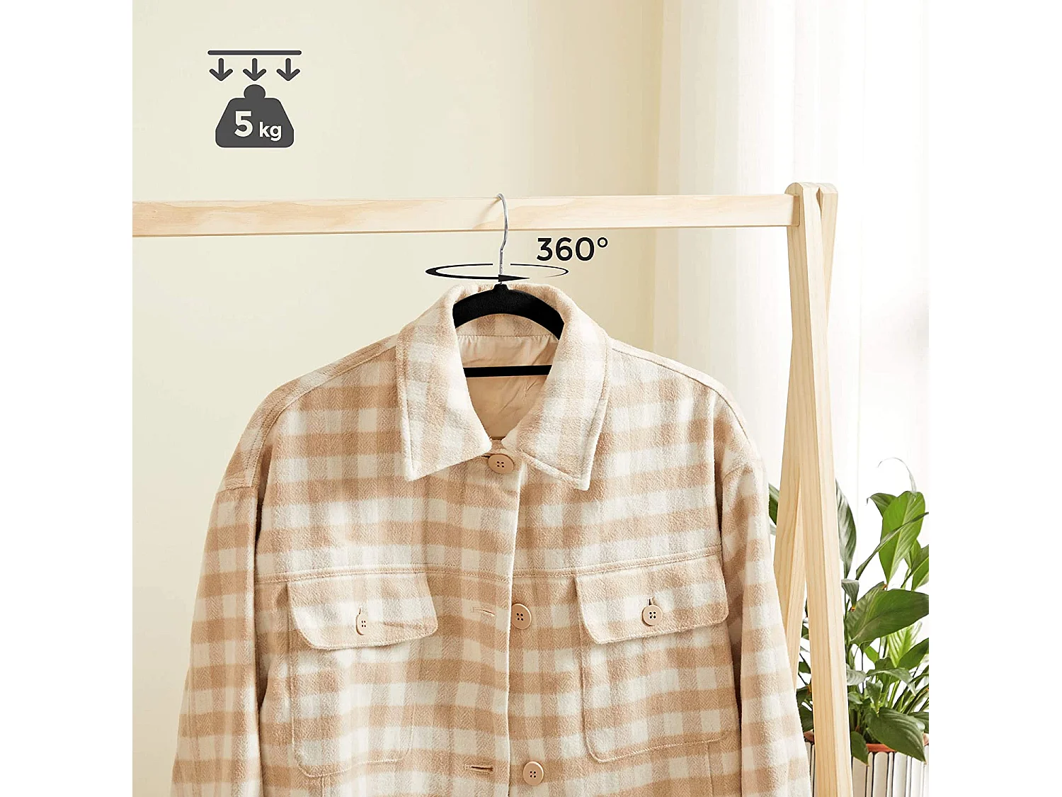 Cintres en velours noir Valora 50 pièces avec crochets rotatifs