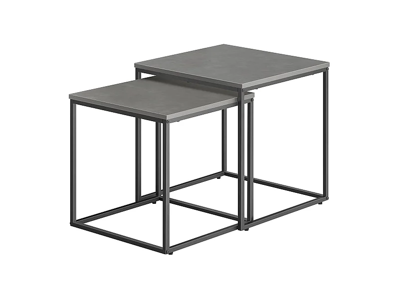 Tables basses carrées Valora, lot de 2 | Plateau en béton et cadre en acier noir