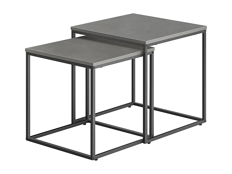 Tables basses carrées Valora, lot de 2 | Plateau en béton et cadre en acier noir