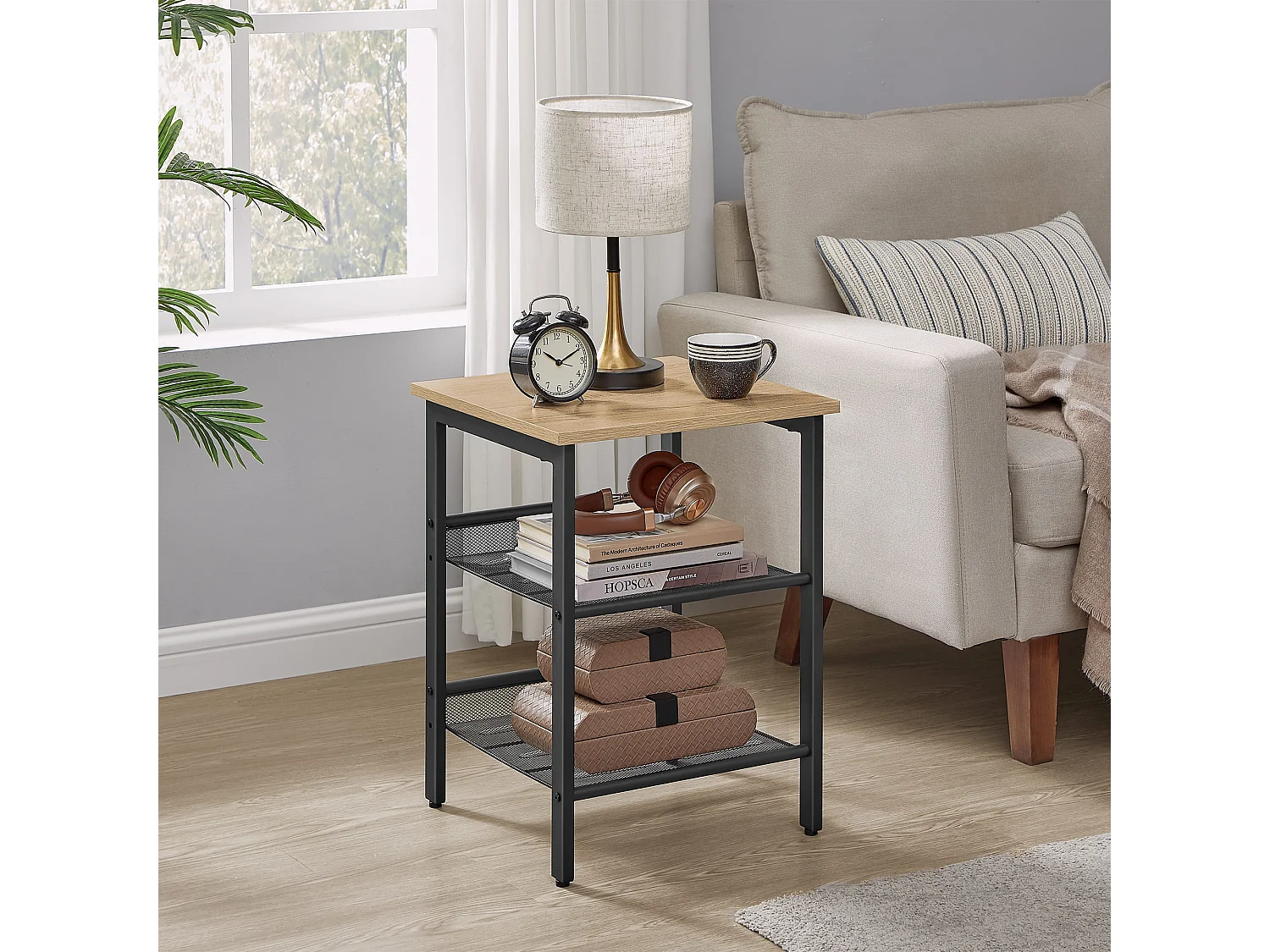 Stolik kawowy/nocny Valora z 2 półkami – styl loftowy Sonoma Oak