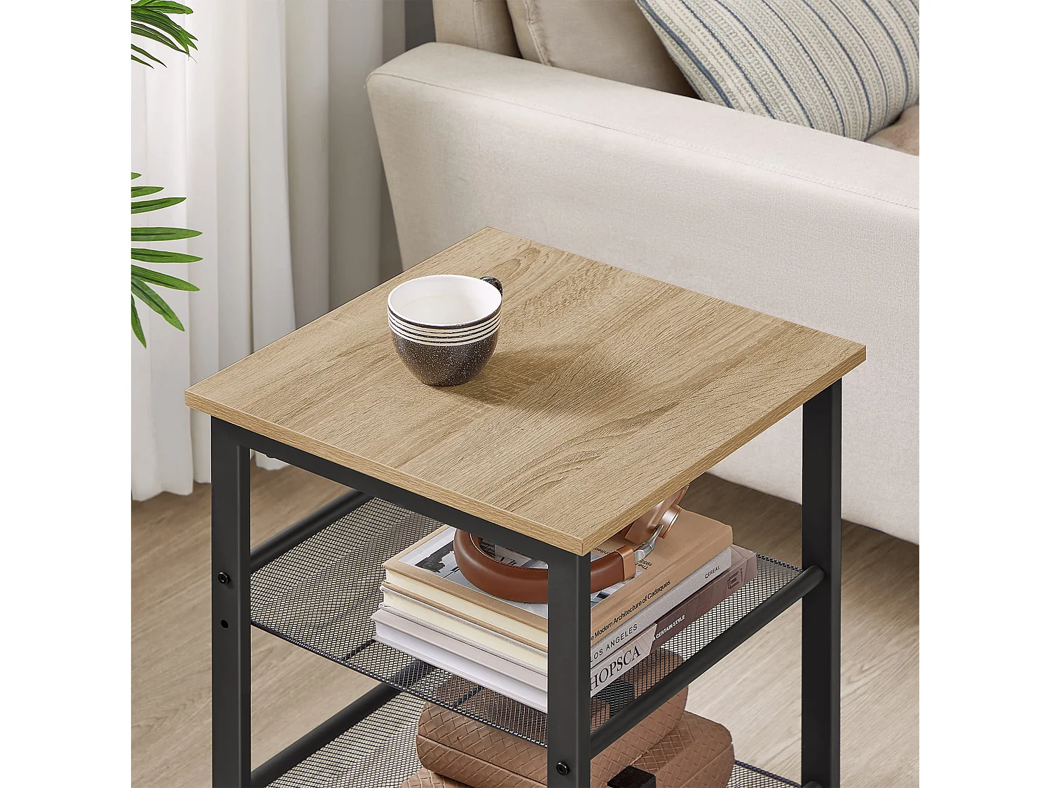 Stolik kawowy/nocny Valora z 2 półkami – styl loftowy Sonoma Oak